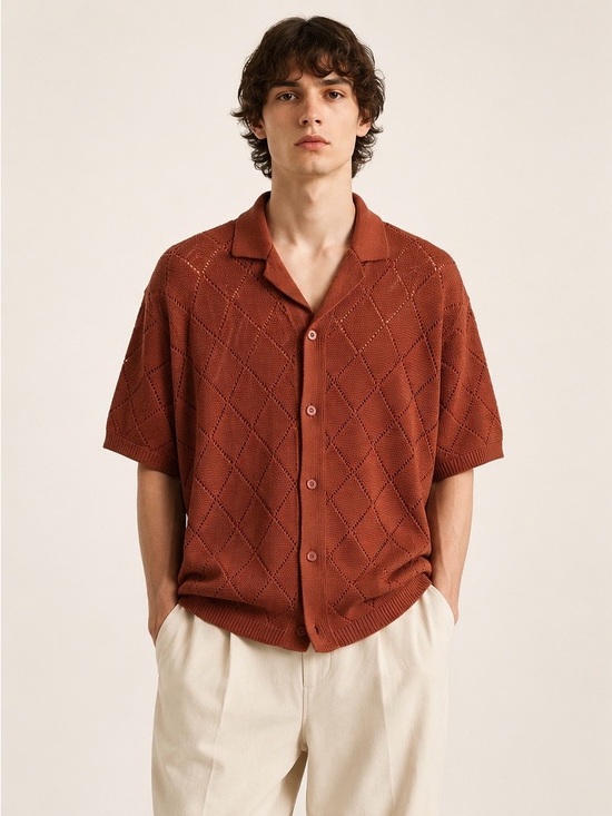 AND Other - AND Men's Rust Open-Collar Short-Sleeve Button Shirt